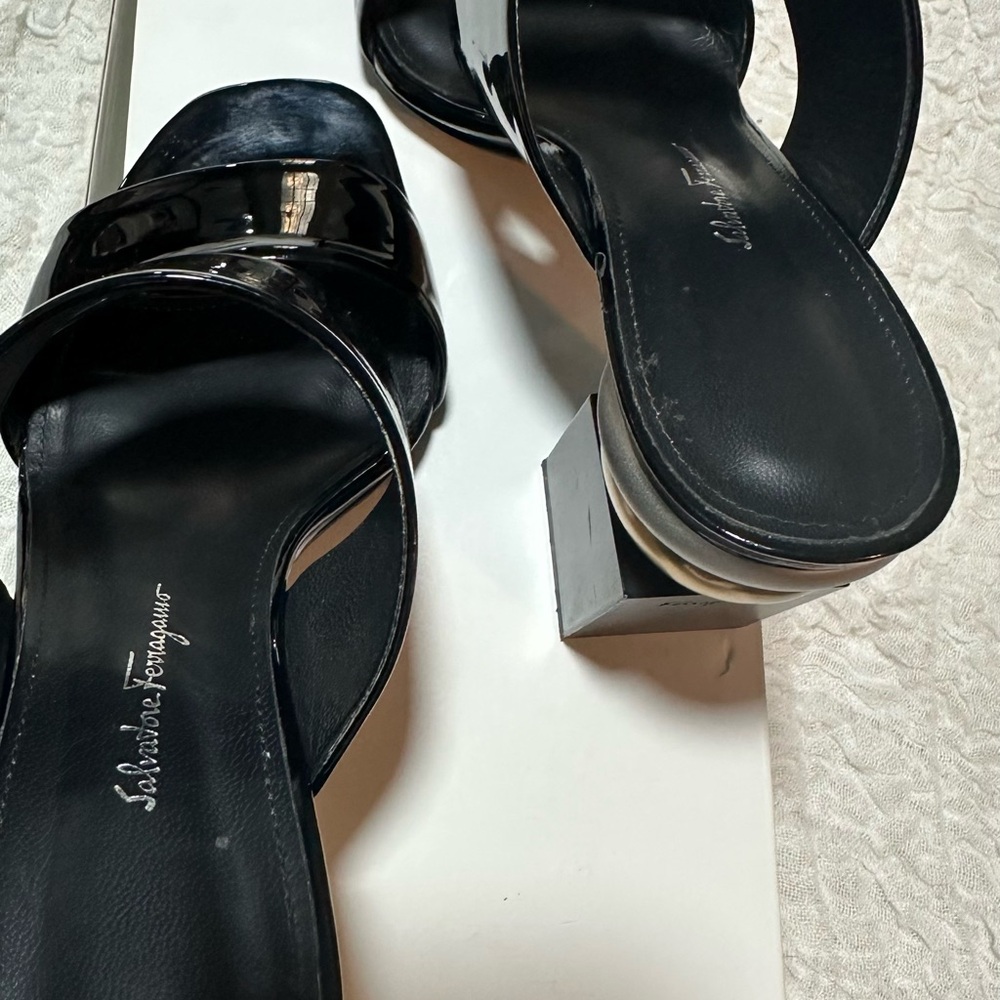 Salvatore Ferragamo Black Patent Leather Mules - Picture 3 of 5